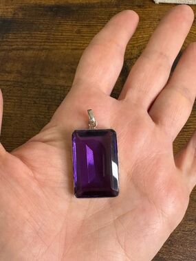 Amethyst Sterling Silver Pendant Rectangular Emerald Cut Hallmarked 925